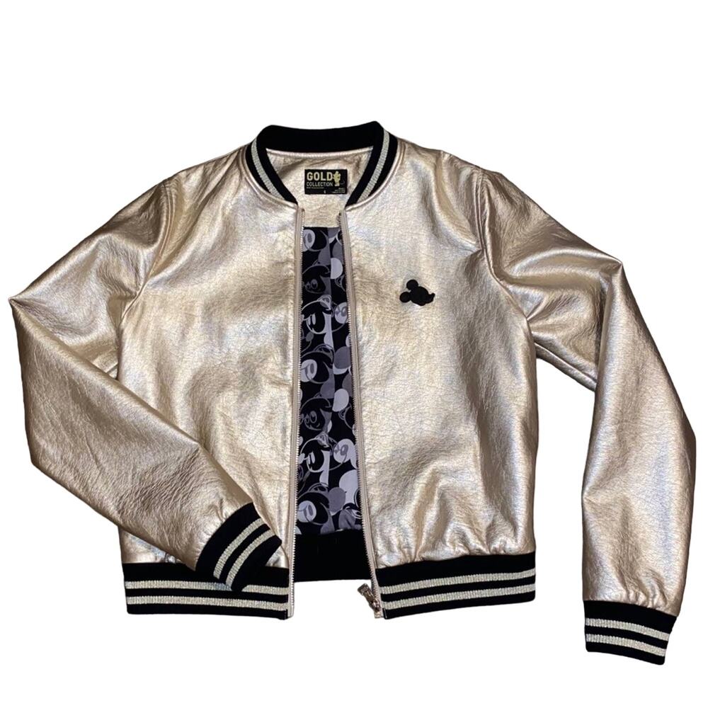 Disney Mickey Gold Collection Bomber Varsity Jacket black and gold size small